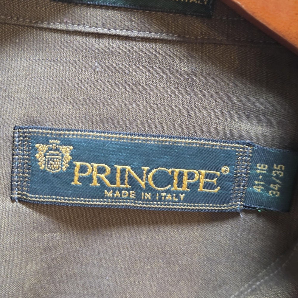 Principe Dress Shirt Mens 16 34/35 Brown Solid Classic Fit Made In Italy - Picture 4 of 7